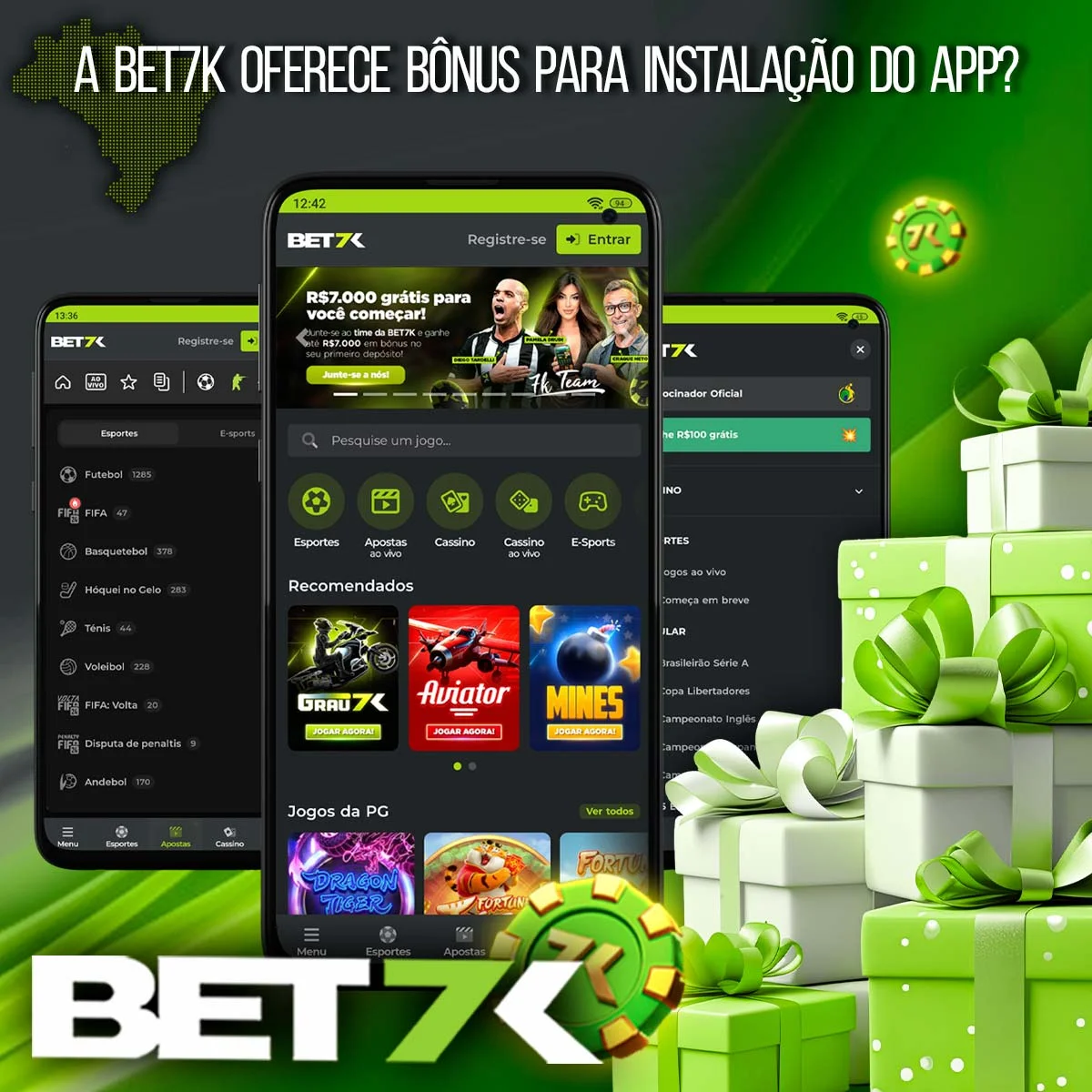 Aplicação de bônus para apostas esportivas e cassino online no aplicativo móvel Bet7k.