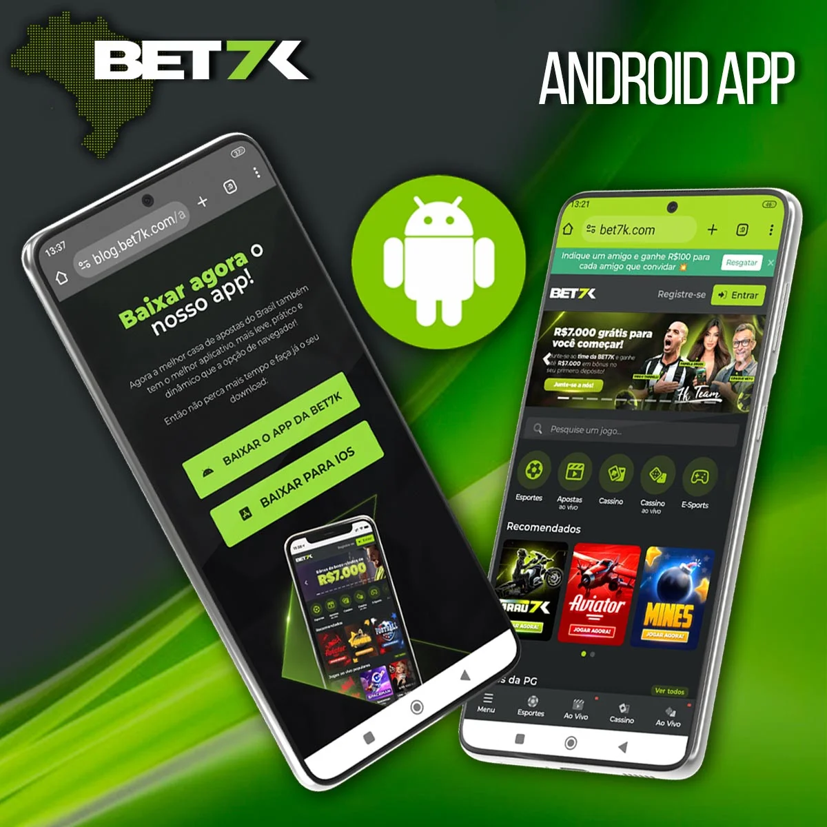 Aplicativo prático para Android da casa de apostas Bet7k no Brasil