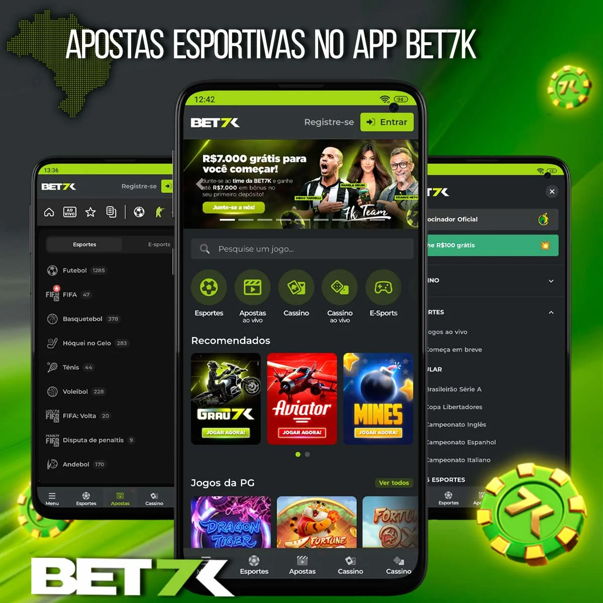 Sobre a seção de apostas esportivas do aplicativo Bet7k.