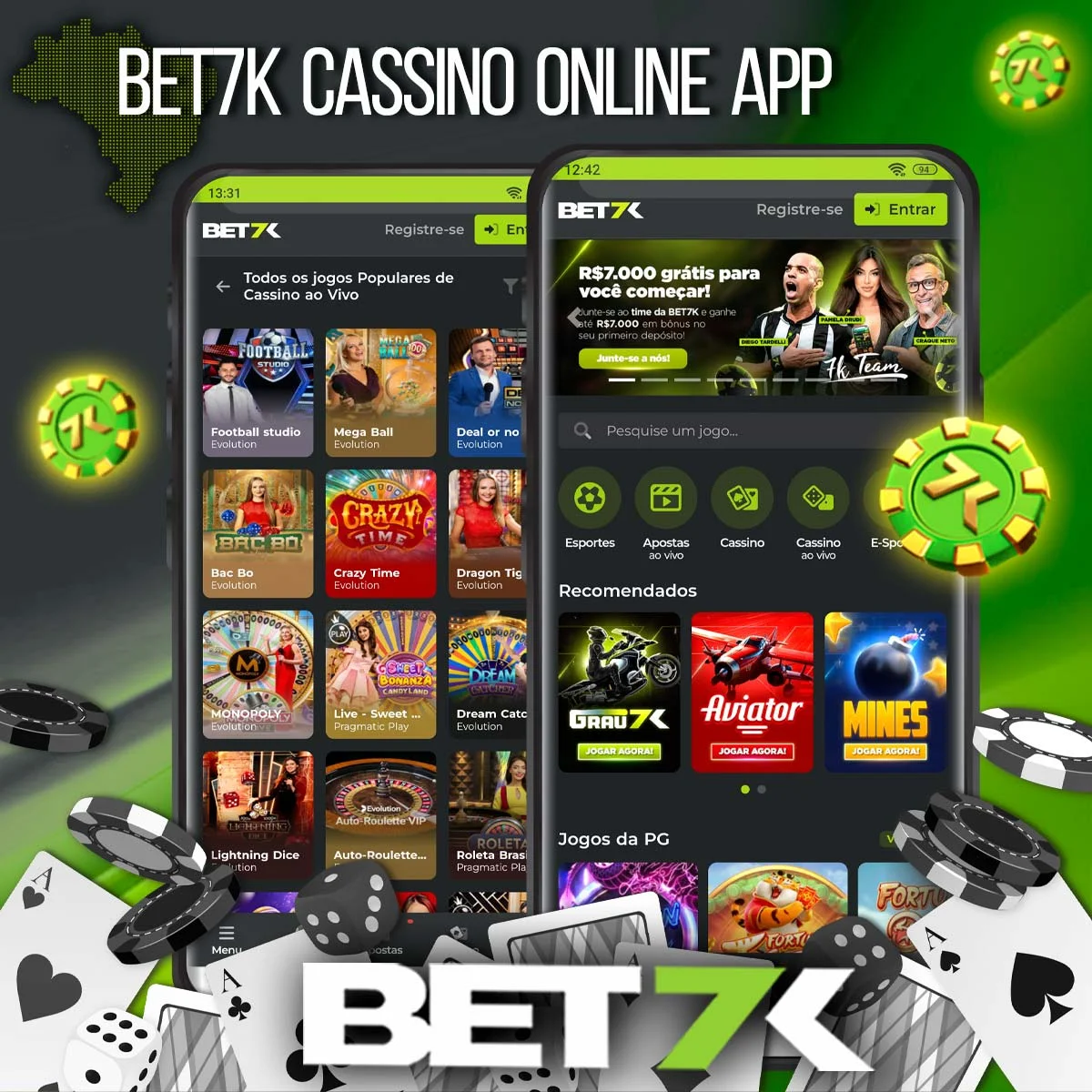 Mais de 2.000 variações de jogos em uma ampla variedade de categorias de cassino no aplicativo de cassino Bet7k.