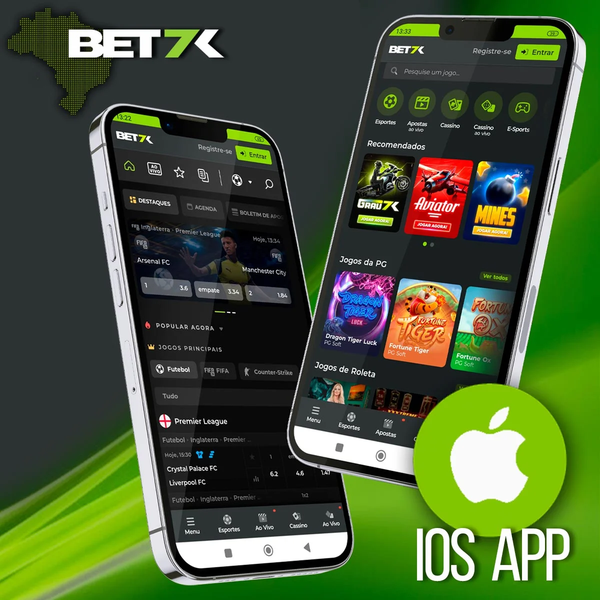 Versão móvel para iOS da casa de apostas Bet7k no Brasil