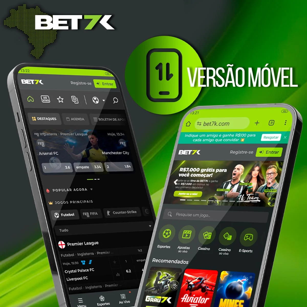 Versão móvel para usuários da casa de apostas Bet7k no Brasil